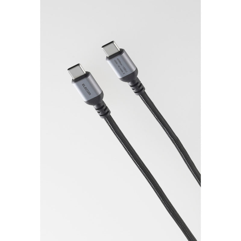 ELECOM USB2.0 Cable Type-C to C/20V/5A(100W)/MPA-CCASAN/0.5m/1m/2m/Black/White/Resistant to breakage
