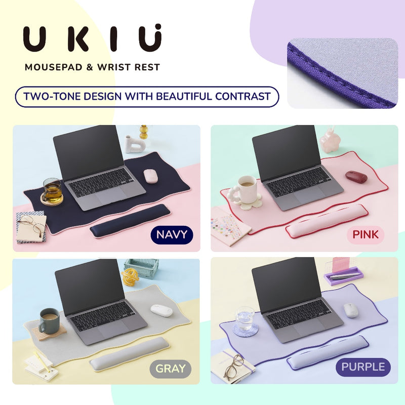 ELECOM UKIU Wavy Dual tone Mouse Pad/Desk Mat/Wrist Rest/Navy/Pink/Gray/Purple