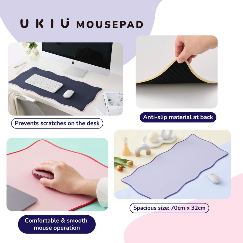 ELECOM UKIU Wavy Dual tone Mouse Pad/Desk Mat/Wrist Rest/Navy/Pink/Gray/Purple