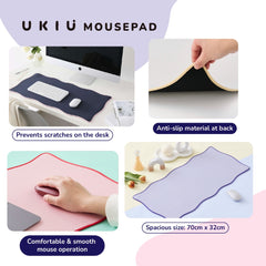 ELECOM UKIU Wavy Dual tone Mouse Pad/Desk Mat/Wrist Rest/Navy/Pink/Gray/Purple