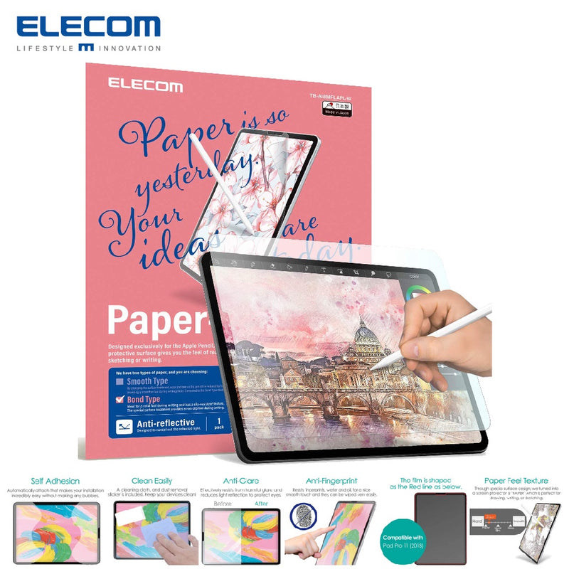 ELECOM BOND PAPER-LIKE Film for iPad Air Mini Pro 2018-2024 / Anti-reflection Screen Protector
