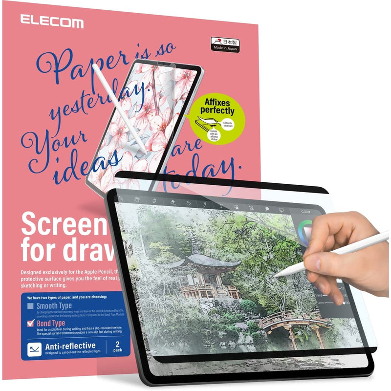 ELECOM (Bond) Detachable Paper-Like Film For iPad 7.9/ 10.2/ 10.9/ 12.9inch - For Drawing (Nano Suction)/Anti-reflection