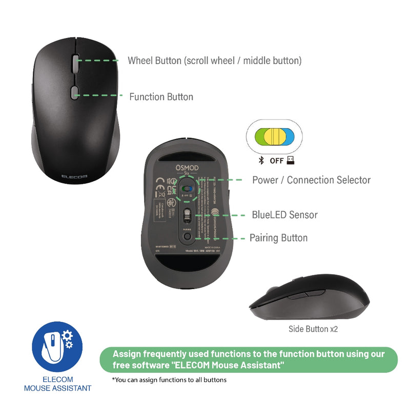 OSMOD Six Duo Connection Mouse/ MY30 Series/Bluetooth/ USB Wireless/Multi-pairing /Silent