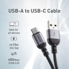 ELECOM USB2.0 Nylon Cable Type-A to Type-C/MPA-ACASAN/0.5m/1m/2m/Black/White