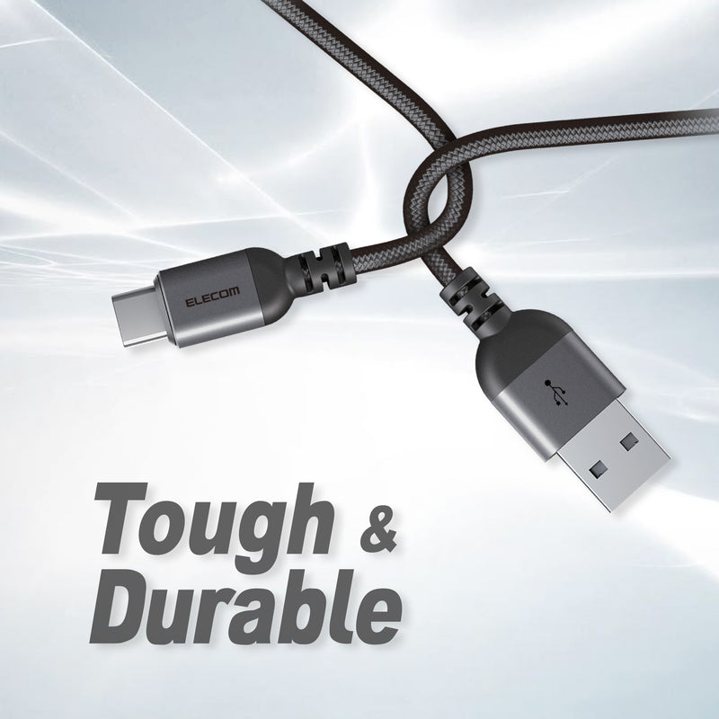ELECOM USB2.0 Nylon Cable Type-A to Type-C/MPA-ACASAN/0.5m/1m/2m/Black/White