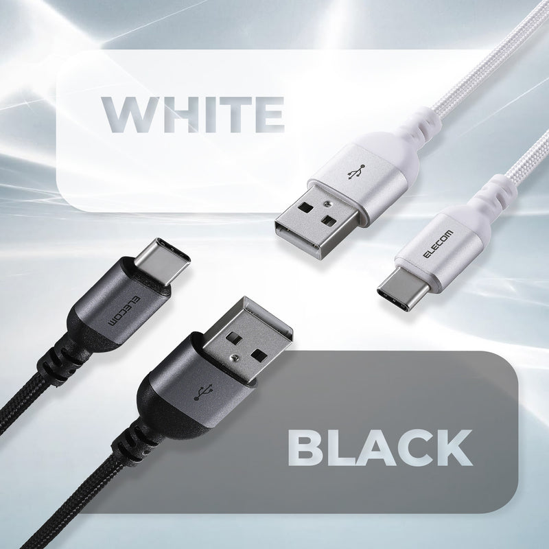 ELECOM USB2.0 Nylon Cable Type-A to Type-C/MPA-ACASAN/0.5m/1m/2m/Black/White