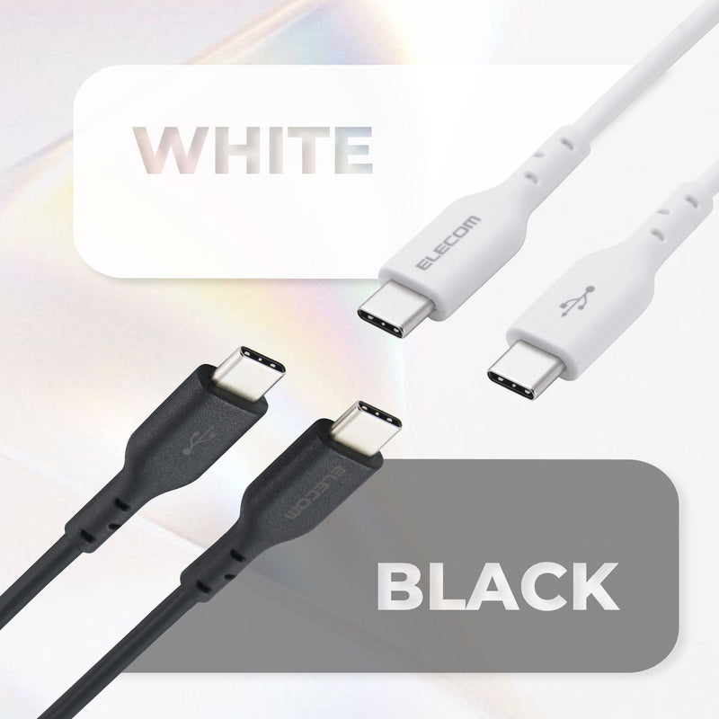 ELECOM USB2.0 Cable Type-C to C/48V/5A(240W)/MPA-CCASPE/0.5m/1m/2m/Black/White/Resistant to breakage