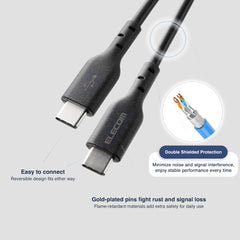 ELECOM USB2.0 Cable Type-C to C/48V/5A(240W)/MPA-CCASPE/0.5m/1m/2m/Black/White/Resistant to breakage