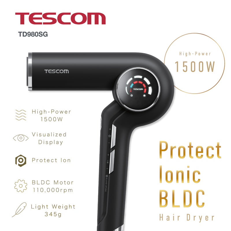 ELECOM Tescom Protect Ionic BLDC Hair Dryer/TD980SG/Light Weight/High Power 1500W/BLDC Motor/Salon Use