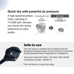 ELECOM Tescom Protect Ionic BLDC Hair Dryer/TD980SG/Light Weight/High Power 1500W/BLDC Motor/Salon Use