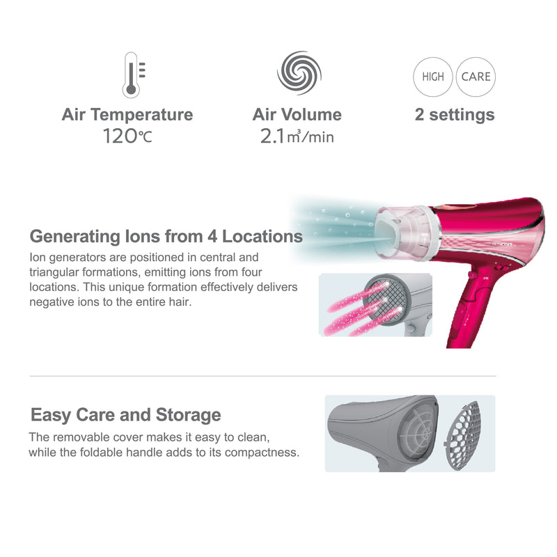 ELECOM Tescom 2 Way Nozzle Negative Ion Hair Dryer TID1100SG/High Power 1500W/2 Settings/Easy Care