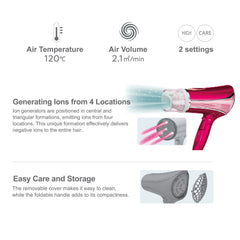 ELECOM Tescom 2 Way Nozzle Negative Ion Hair Dryer TID1100SG/High Power 1500W/2 Settings/Easy Care